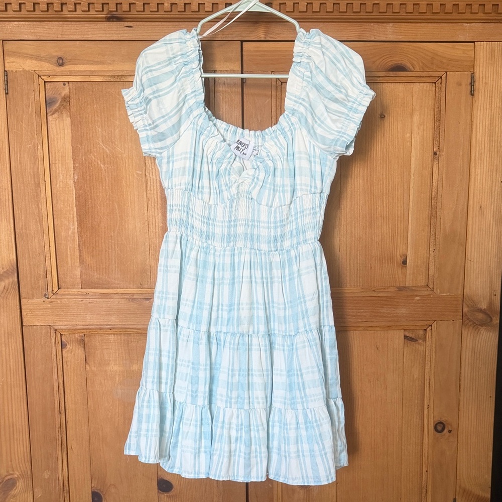 Princess Polly Blue & White Gingham Off-Shoulder Top